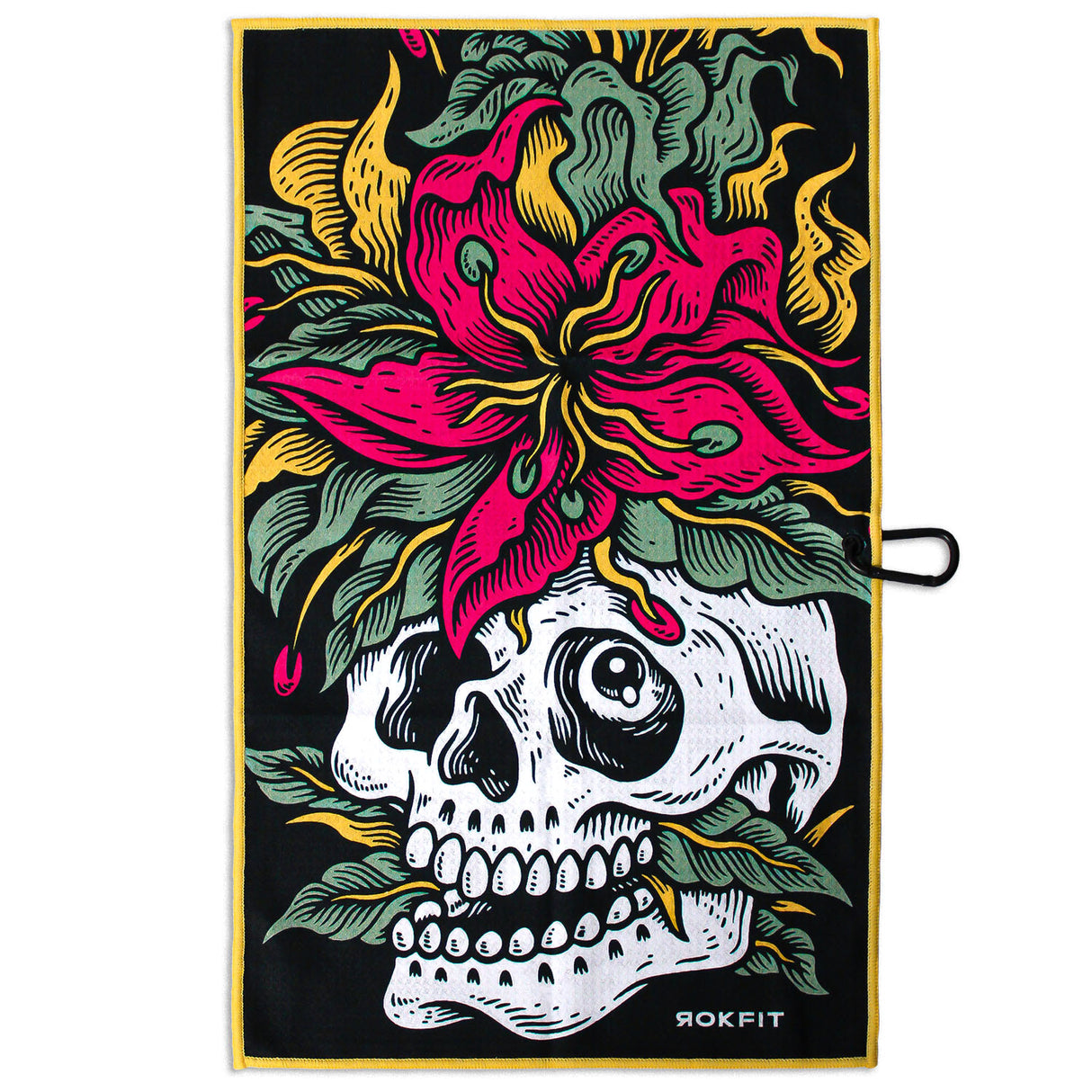 Front view of Utility Towel with 'Eternal Bloom' graphic