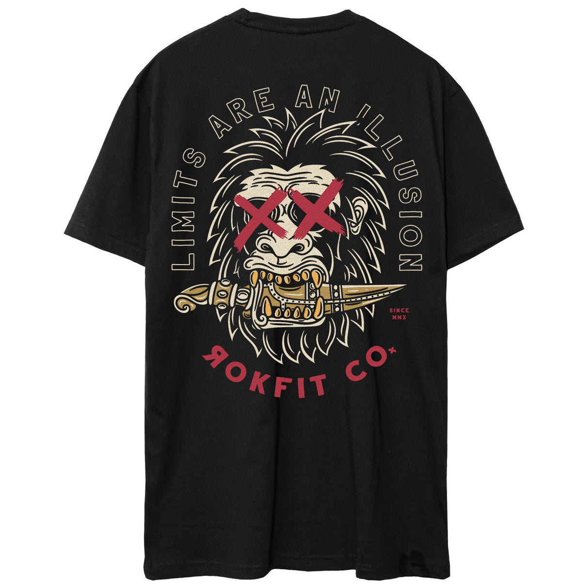 Back view of unisex black Active Tee with 'Limits Are An Illusion' graphic