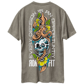 Back view of unisex Active Tee with 'Every Decision' graphic