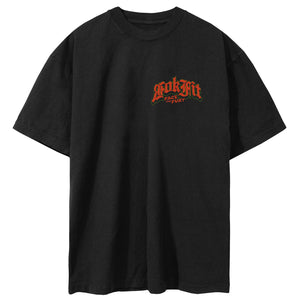 Front view of unisex black Street Tee with 'Face The Fury' graphic