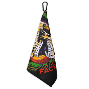 Hanging view of Utility Towel with 'Face The Fury' graphic