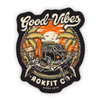 Front view of sticker with 'Good Vibes' graphic