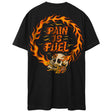Back view of unisex black Active Tee with 'Pain Is Fuel' graphic